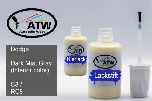 Dodge, Dark Mist Gray (Interior color), C8 / RC8: 20ml Lackstift + 20ml Klarlack - Set, von ATW Autoteile West.